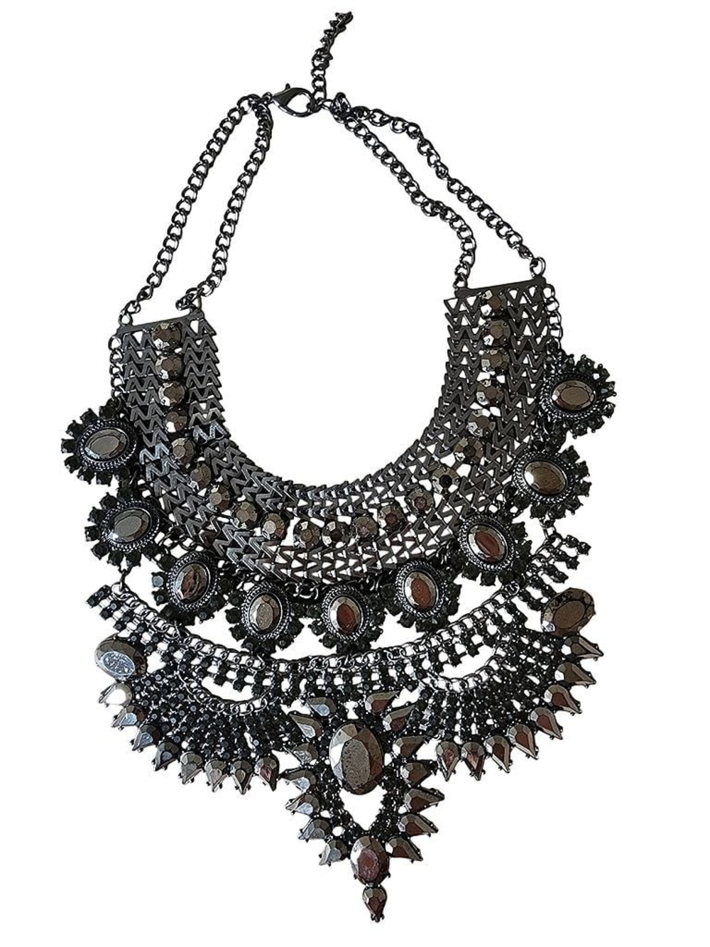 Statement Black Layered Bib Necklace - Women Jewelry
